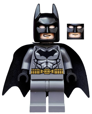 dim002 Batman - Dark Bluish Gray Suit, Gold Belt, Black Hands, Starched Cape