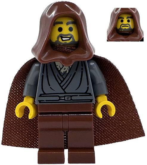 sw1379 Jedi Bob (Bobarian Afol) - Dark Bluish Gray Tunic, Reddish Brown Hood and Cape