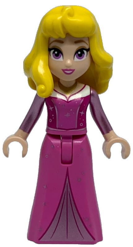 dis153 Aurora - Dark Pink Dress, Metallic Pink Sleeves, Gold Necklace, Yellow Hair