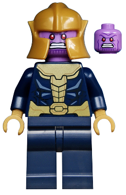 sh0696 Thanos - Minifigure, Dark Blue and Gold Outfit, Dark Blue Arms, Plain Legs, Helmet