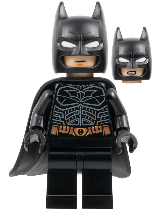sh1021 Batman - Black Suit with Copper Belt, Cowl with White Eyes, Flexible Rubber Cape
